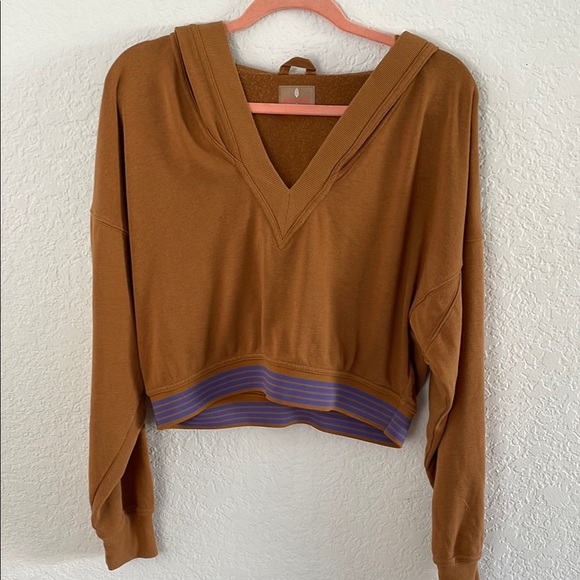 FP Movement Brown V-Neck Cropped Hoodie - Picture 1 of 6